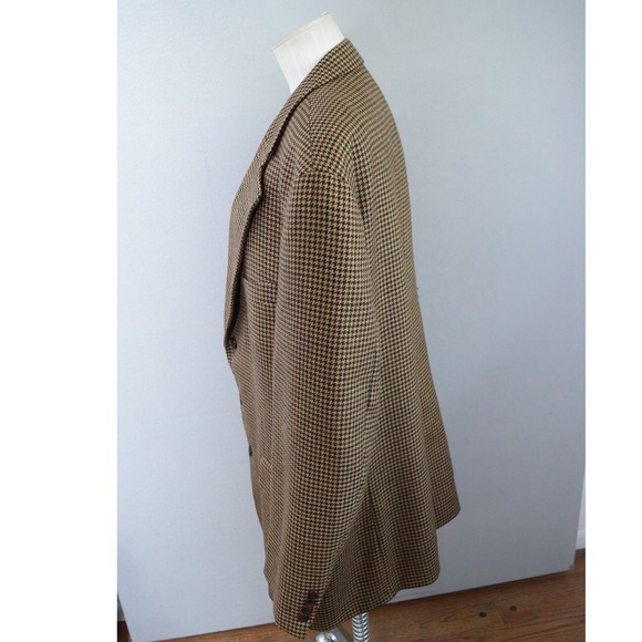 Chaps Ralph Lauren Blazer 44T Brown Houndstooth Wool Sport Coat Mens Jacket - Picture 4 of 8